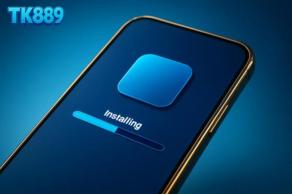 TK889 App Download โ a smartphone screen showing an app installation progress bar in blue tones TK889 App Download โ a smartphone screen showing an app installation progress bar in blue tones
